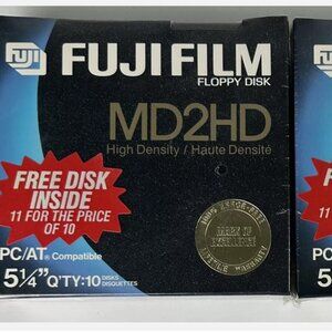 Sealed Fuji Film Floppy Disk MD2HD Lot Of 2 11 Pack 5-1/4" PC/AT Compatible New